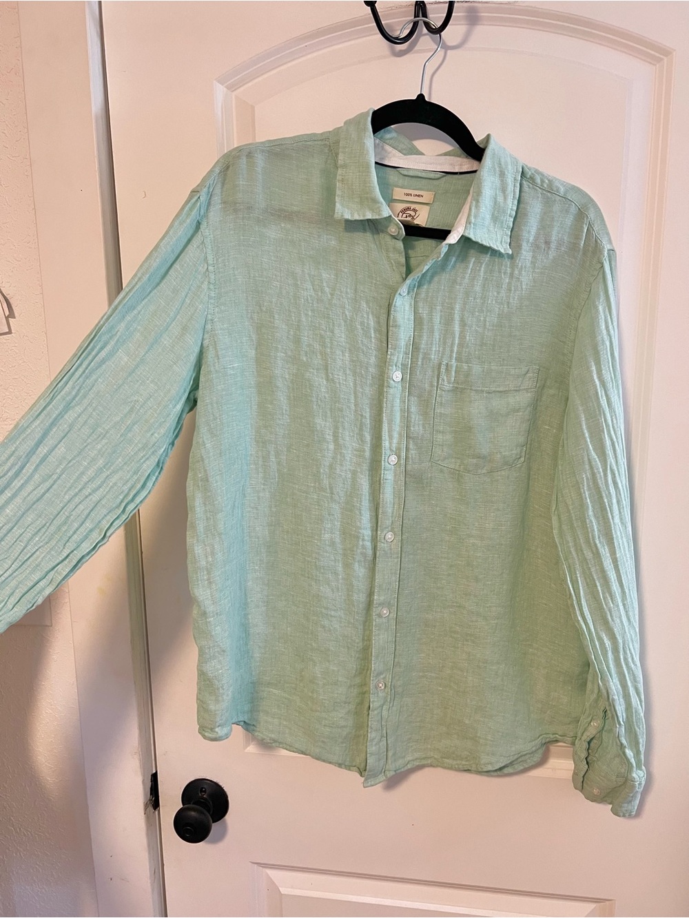 Panama Jack 100% Linen Aqua Green Button Down Resortwear Shirt